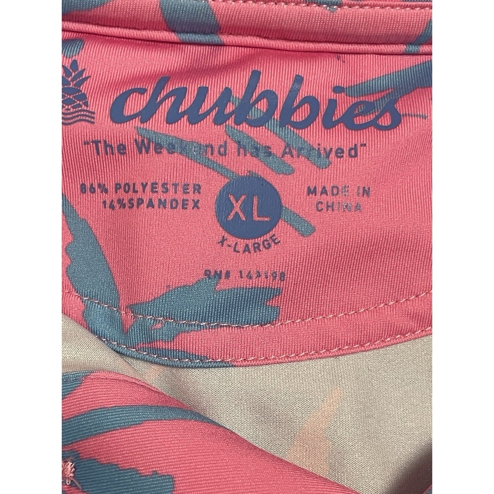 Chubbies Electric Slide Performance Polo Men's XL Tropical Palm Trees Pink/Blue - Picture 7 of 8